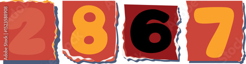 2867 Retro torn paper number Design art