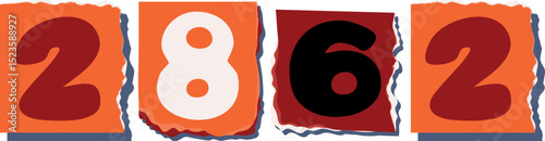 2862 Retro torn paper number Design art