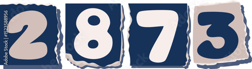 2873 Retro torn paper number Design art