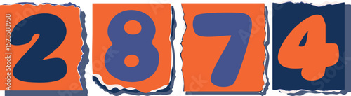 2874 Retro torn paper number Design art