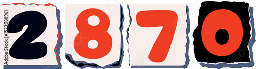2870 Retro torn paper number Design art