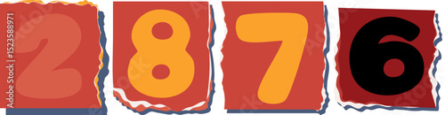 2876 Retro torn paper number Design art