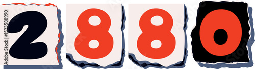 2880 Retro torn paper number Design art