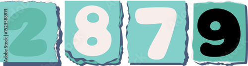 2879 Retro torn paper number Design art
