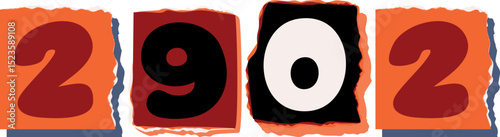 2902 Retro torn paper number Design art