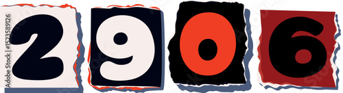 2906 Retro torn paper number Design art
