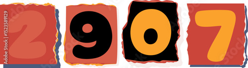 2907 Retro torn paper number Design art