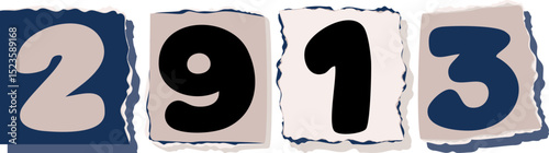 2913 Retro torn paper number Design art