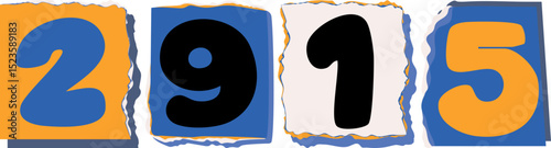2915 Retro torn paper number Design art