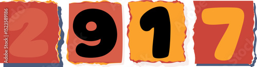 2917 Retro torn paper number Design art