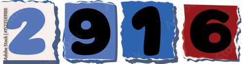 2916 Retro torn paper number Design art
