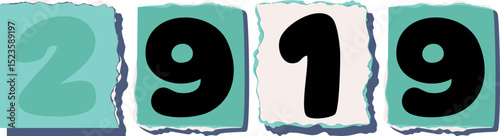 2919 Retro torn paper number Design art