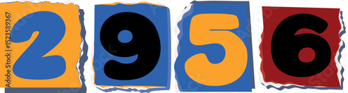 2956 Retro torn paper number Design art