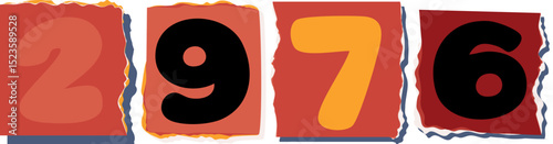 2976 Retro torn paper number Design art