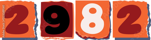 2982 Retro torn paper number Design art