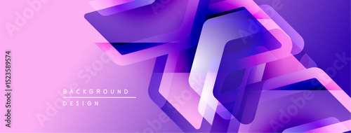 Abstract background features layered shapes, vibrant pinks, purples. Modern design elements create dynamic visual effect.