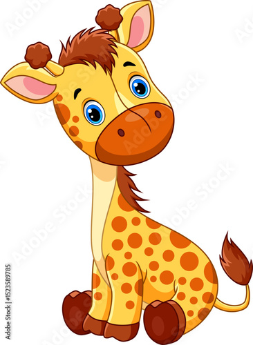 Illustration of Cute Baby Giraffe Cartoon on white background 