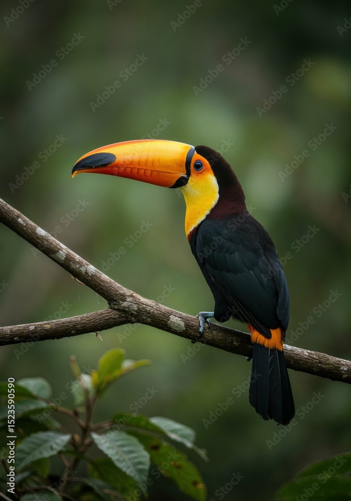 Naklejka premium Beautiful colorful toucan ramphastos sulfuratus bird wildlife nature animal beak