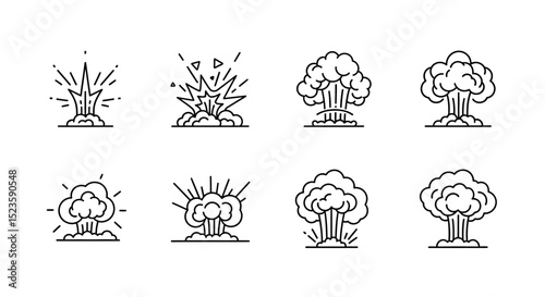 Explosion Illustration Set Line Art Graphics of Explosions and Atomic Blasts
