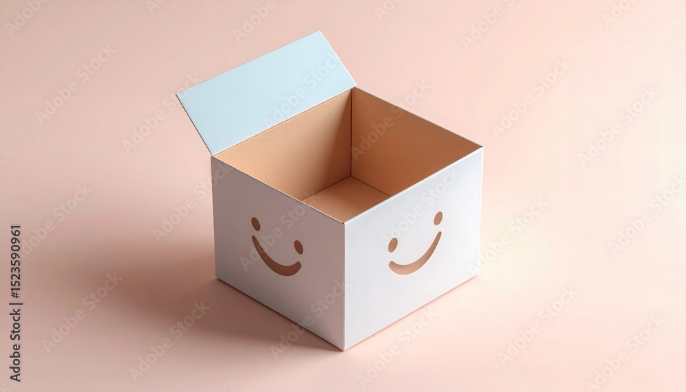 Obraz premium Smiling Box with Open Lid on Pink Background Minimalist Design Concept