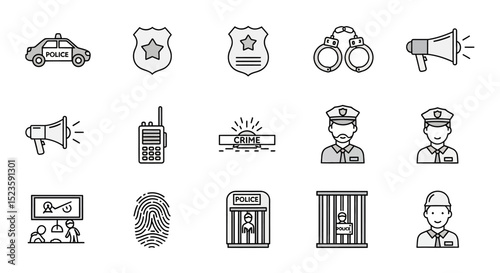 Police Icon Set Law Enforcement, Security, Justice Illustrations