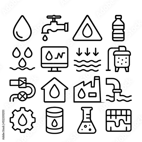 Outline Detailed Water Element Pictogram Set Symbol Icon Collection
