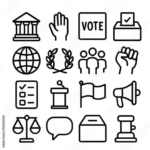 Outline Simple Politics and Election Icon Set in Thin Line Style