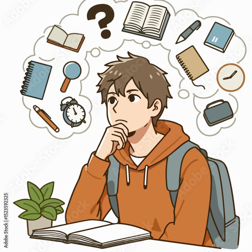illustration of a person thinking with a question mark