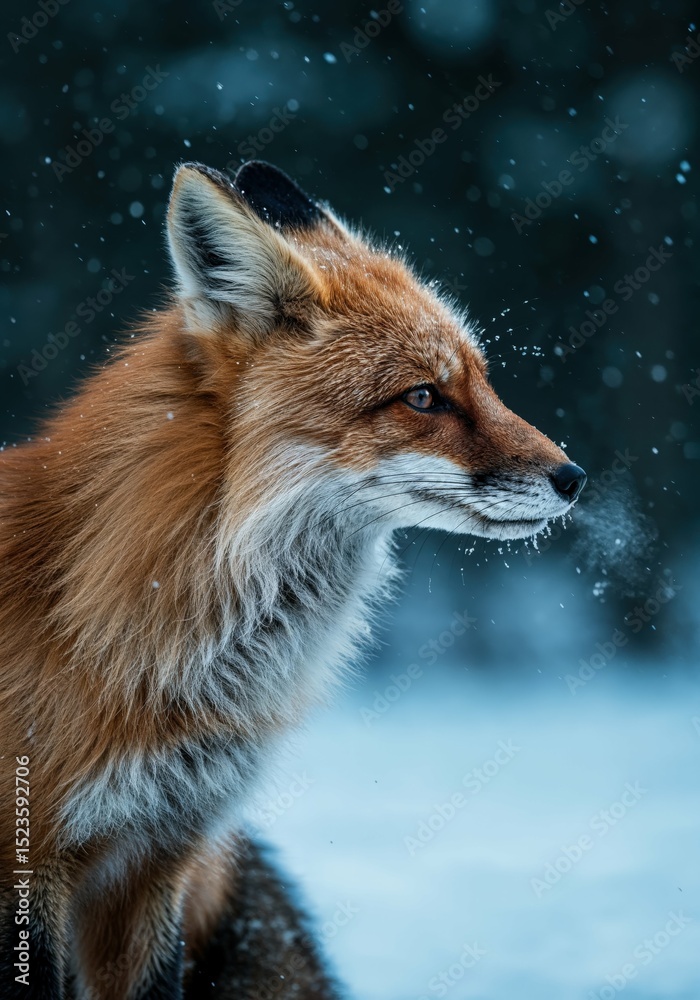 Obraz premium Red fox winter wildlife animal portrait snow forest nature wild mammal cold