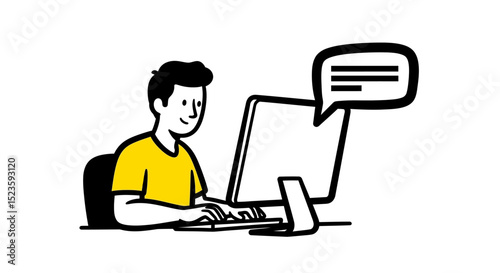Person using computer, online communication, digital messaging, chatting, virtual interaction