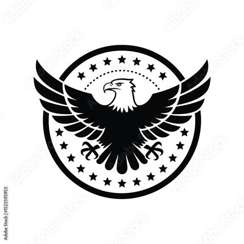 Powerful American Eagle Emblem Logo with Stars and Circle Design
