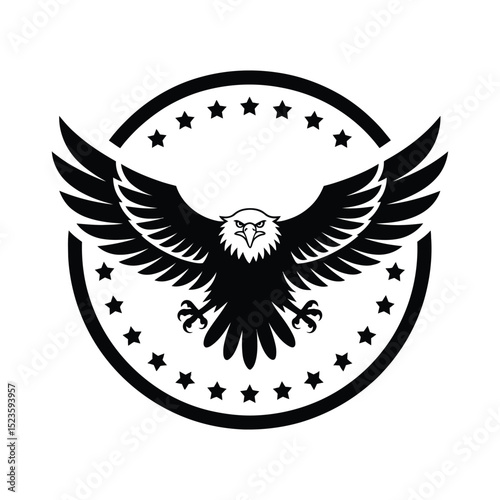 Striking American Eagle Logo with Spread Wings and Star Circle Design