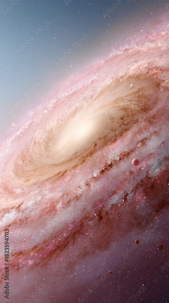 Fototapeta premium Spiral Galaxy Deep Space Celestial Map with Dust Lanes and Planets for Educational Astronomy and Cosmic Universe Exploration Content