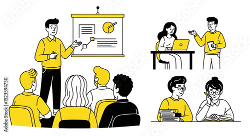Effective Teamwork and Presentations Business Collaboration Illustrations