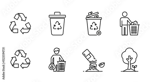 Recycle Icons Line Art Graphics for Sustainability Projects