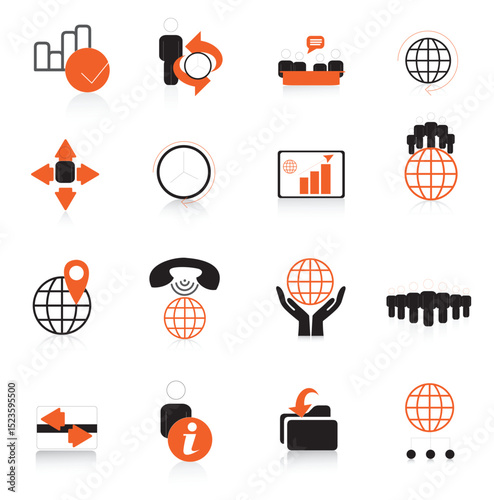 Orange web business and finance icon set for communication