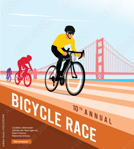 Great elegant vector editable bicycle race poster with city bridge in the background design for your championship community event	
