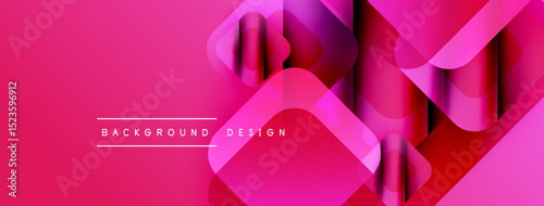 Abstract pink design features overlapping rounded squares. Gradient shades create depth, modern aesthetic. Background text reads background design.