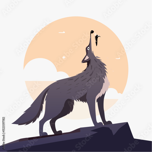 Howling wolf icon with eerie posture, perfect for haunted forest or werewolf themes