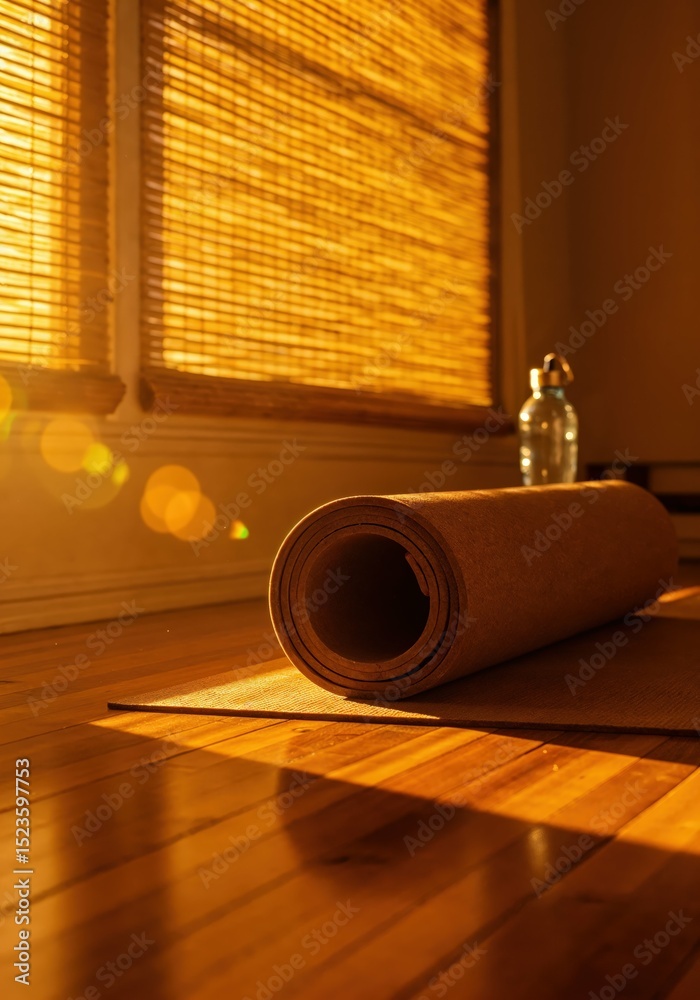 Obraz premium Yoga mat home studio zen wellness exercise healthy lifestyle relaxation fitness