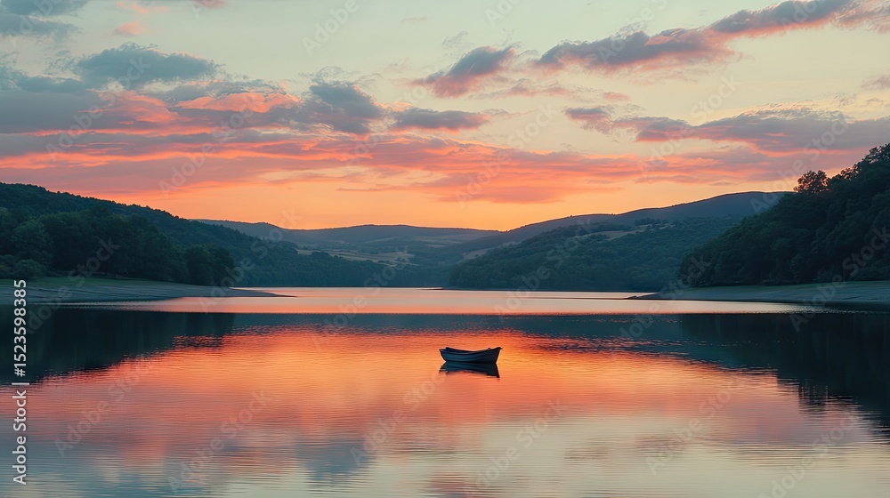 custom made wallpaper toronto digitalSerene sunset over a still lake and mountains.