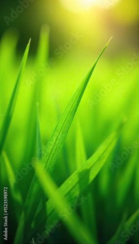 Close-up of vibrant green grasses swaying gently in the breeze, sunlight illuminating their delicate blades A tranquil scene representing renewal and the beauty of nature's breath , green, summer