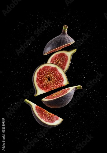 Fresh figs sliced fruit healthy food sweet dessert gourmet ingredient black background