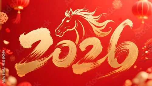 2026 Horse Year Font Poster in Red Festive Theme