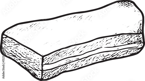 A detailed black-and-white sketch of a sturdy meat fork, with prongs and handle, ideal for butcher tools, culinary illustrations, or kitchen design projects, rendered in a hand-drawn, vintage style