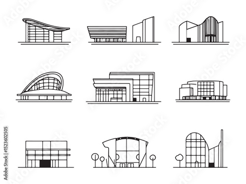 Cuadro en lienzo Concert Hall Minimalist 2D Line Art Set