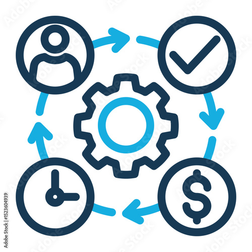 Resource Allocation Icon - Outline Color Style for Process & Organization.