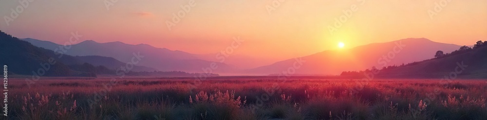 Fototapeta premium Serene landscape bathed in the quietude of a perfect dawn, untouched and pristine A minimalist scene embodying stillness and flawless natural beauty , air, perfect, light