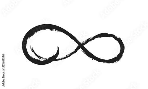 Infinity symbol. Eternal, limitless emblem. Black mobius ribbon silhouette. Modern grunge brush stroke. Cycle, endless, life concept. Graphic design element for card, logo, tattoo. Vector illustration