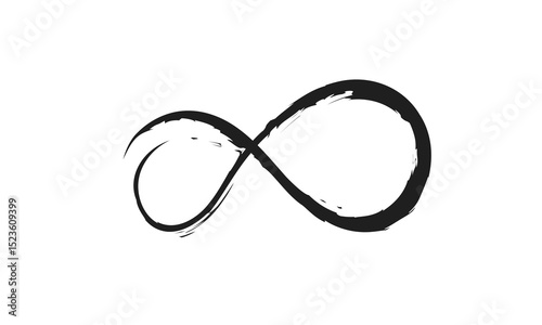 Infinity symbol. Eternal, limitless emblem. Black mobius ribbon silhouette. Modern grunge brush stroke. Cycle, endless, life concept. Graphic design element for card, logo, tattoo. Vector illustration